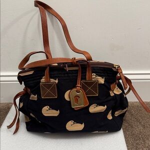 Dooney & Bourke Black and Tan Duck Print Satchel